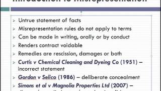 Misrepresentation Lecture 1 of 4 [upl. by Idissac]