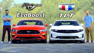 2019 Mustang EcoBoost vs Camaro 1LT  FourCylinder Pony Face Off [upl. by Necyrb]